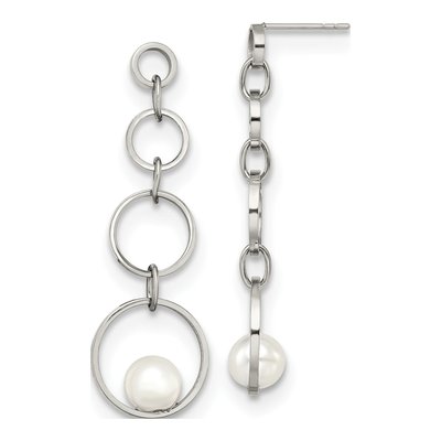 Stainless Steel Simulated Pearl Dangle Earrings