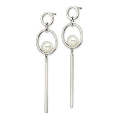 Stainless Steel Simulated Pearl Dangle Earrings – view 3