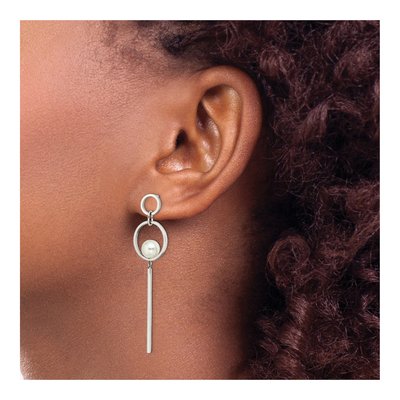Stainless Steel Simulated Pearl Dangle Earrings – view 4