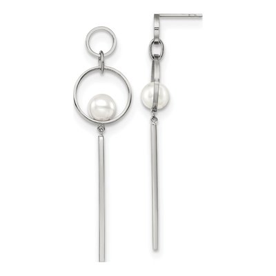 Stainless Steel Simulated Pearl Dangle Earrings