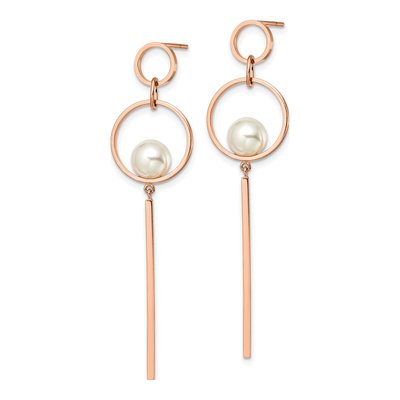 Stainless Steel Simulated Pearl IP Dangle Earrings – view 3