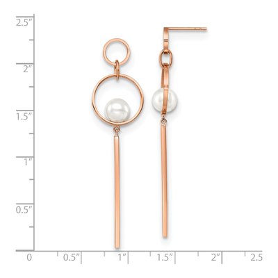 Stainless Steel Simulated Pearl IP Dangle Earrings – view 5