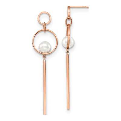 Stainless Steel Simulated Pearl IP Dangle Earrings