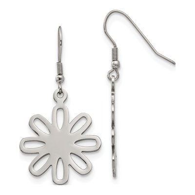 Stainless Steel Large Flower Dangle Earrings