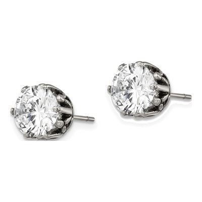Stainless Steel Round CZ Antiqued Stud Earrings – view 5