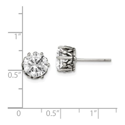 Stainless Steel Round CZ Antiqued Stud Earrings – view 7