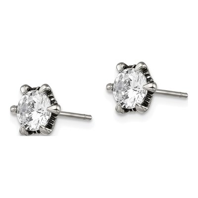 Stainless Steel Round CZ Stud Earrings – view 5