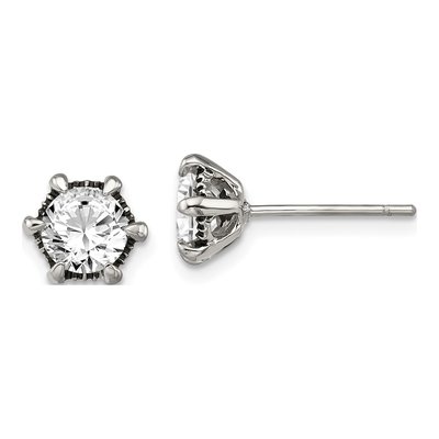 Stainless Steel Round CZ Stud Earrings