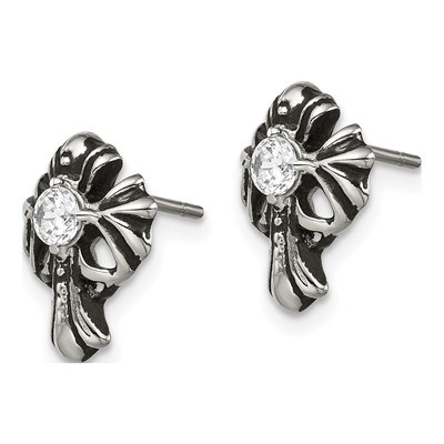 Stainless Steel Round CZ Cross Stud Earrings – view 5