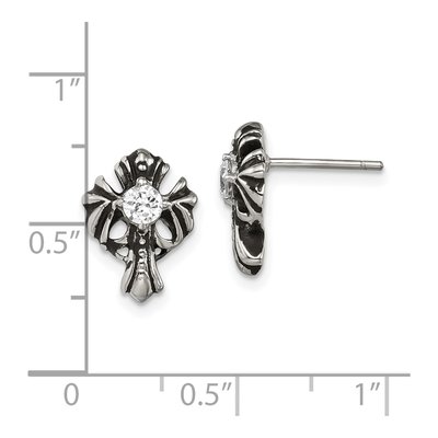 Stainless Steel Round CZ Cross Stud Earrings – view 7