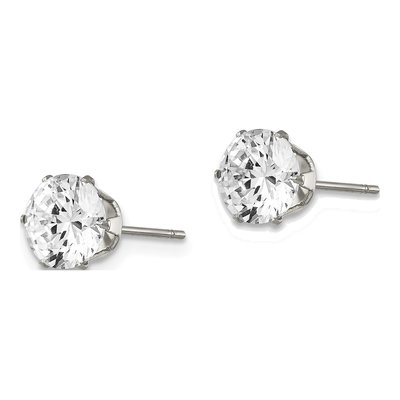 Stainless Steel 7mm Round CZ Stud Earrings – view 5