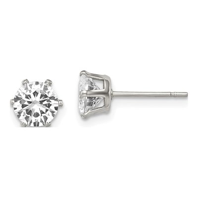 Stainless Steel 6mm Round CZ Stud Earrings