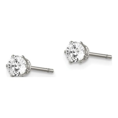Stainless Steel 4mm Round CZ Stud Earrings – view 5