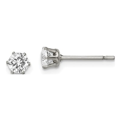 Stainless Steel 4mm Round CZ Stud Earrings