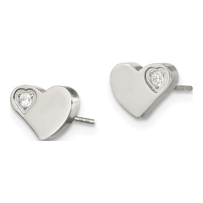 Stainless Steel Round CZ Heart Stud Earrings – view 5