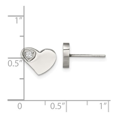 Stainless Steel Round CZ Heart Stud Earrings – view 7