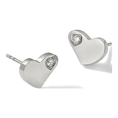 Stainless Steel Round CZ Heart Stud Earrings – view 8