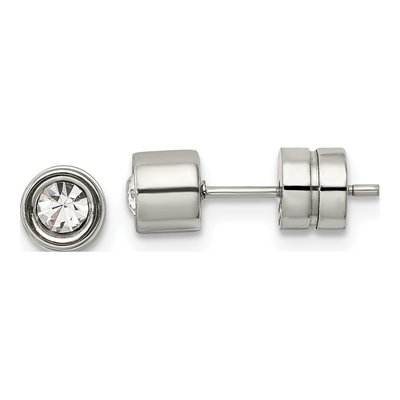 Stainless Steel CZ Bezel Stud Earrings
