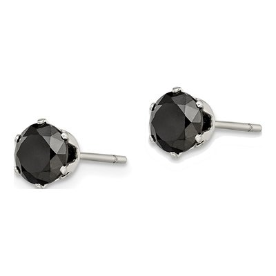 Stainless Steel 6mm Round CZ Stud Earrings – view 5