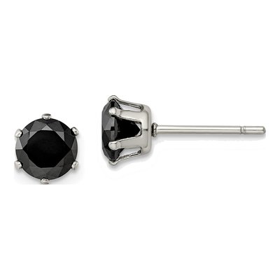 Stainless Steel 6mm Round CZ Stud Earrings