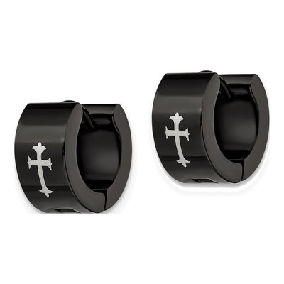 Chisel Black IP Steel Hinged Hoop Cross Earrings – view 3