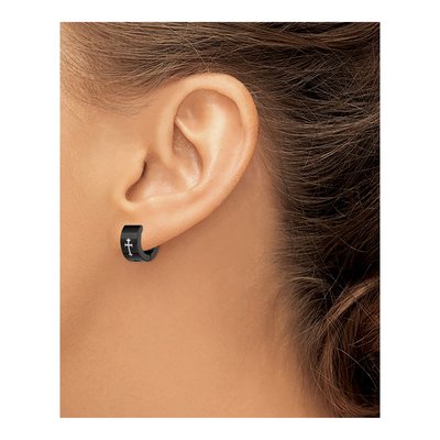 Chisel Black IP Steel Hinged Hoop Cross Earrings – view 4