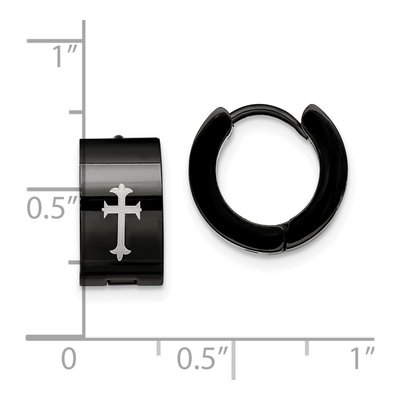 Chisel Black IP Steel Hinged Hoop Cross Earrings – view 5