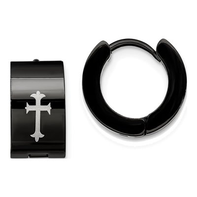 Black Stainless Steel 9mm Cross Huggie Hoop Earrings