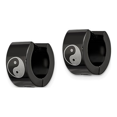 Black Stainless Steel 12mm Yin Yang Huggie Hoop Earrings – view 5