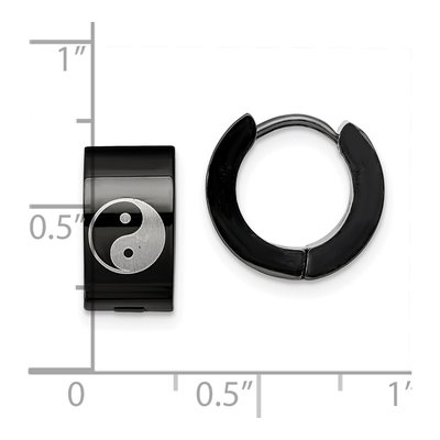 Black Stainless Steel 12mm Yin Yang Huggie Hoop Earrings – view 7