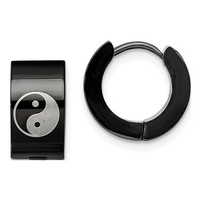 Black Stainless Steel 12mm Yin Yang Huggie Hoop Earrings
