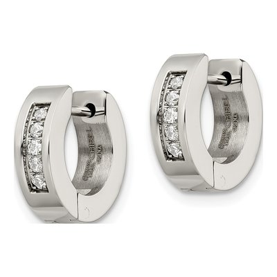 Stainless Steel 9mm CZ Huggie Hoop Earrings – view 3