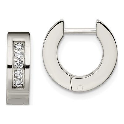 Stainless Steel 9mm CZ Huggie Hoop Earrings