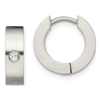 Stainless Steel 9mm CZ Huggie Hoop Earrings