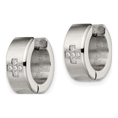 Stainless Steel 9mm CZ Huggie Hoop Earrings – view 3