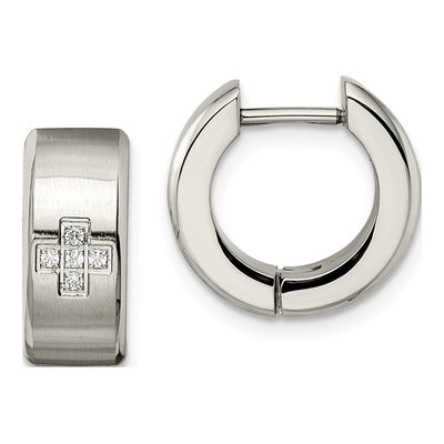 Stainless Steel 9mm CZ Huggie Hoop Earrings