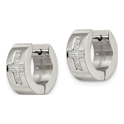 Stainless Steel 9mm CZ Cross Huggie Hoop Earrings – view 5