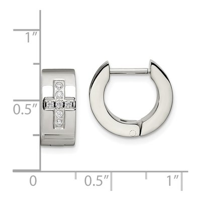 Stainless Steel 9mm CZ Cross Huggie Hoop Earrings – view 7