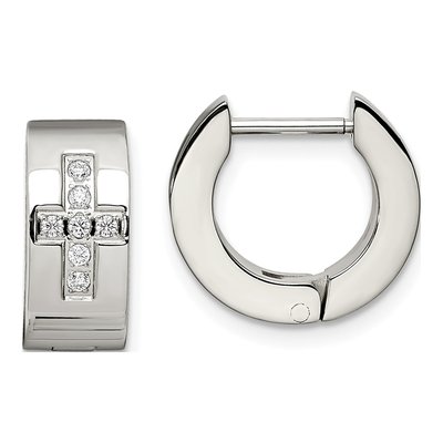 Stainless Steel 9mm CZ Cross Huggie Hoop Earrings