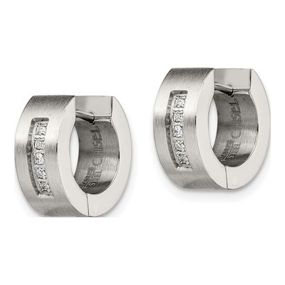 Stainless Steel 9mm CZ Huggie Hoop Earrings – view 5
