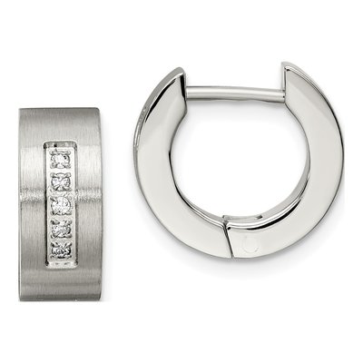Stainless Steel 9mm CZ Huggie Hoop Earrings