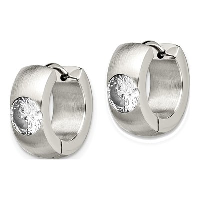 Stainless Steel 14mm CZ Huggie Hoop Earrings – view 5