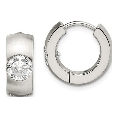 Stainless Steel 14mm CZ Huggie Hoop Earrings