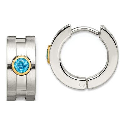 Stainless Steel 10mm CZ IP Huggie Hoop Earrings