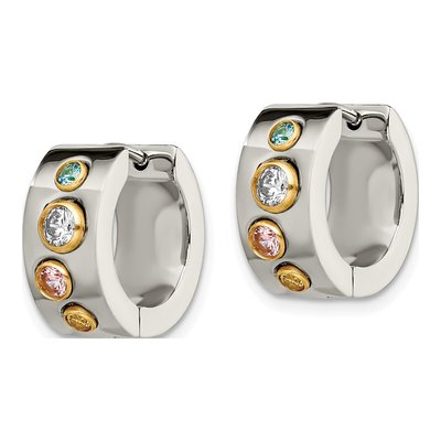 Stainless Steel 10mm CZ IP Huggie Hoop Earrings – view 5