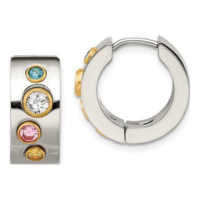 Stainless Steel 10mm CZ IP Huggie Hoop Earrings