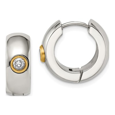 Stainless Steel 11mm CZ Huggie Hoop Earrings
