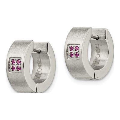 Stainless Steel 9mm CZ Huggie Hoop Earrings – view 5