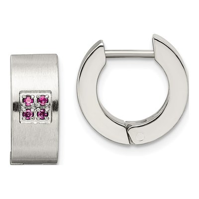 Stainless Steel 9mm CZ Huggie Hoop Earrings
