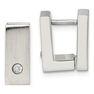Stainless Steel 6mm CZ Square Huggie Hoop Earrings